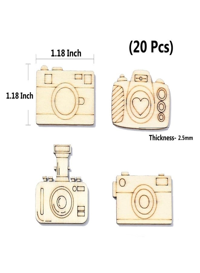 Cliths Pack of 20 Random Camera Wood Cutouts - Unfinished Wooden Painting Crafts for DIY Arts & Crafts Projects, Home Decor, and Gifts - Image 2